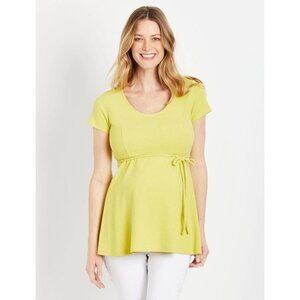 Motherhood Maternity Womens Medium Short Sleeve Peplum Blouse Chartreuse 2287
